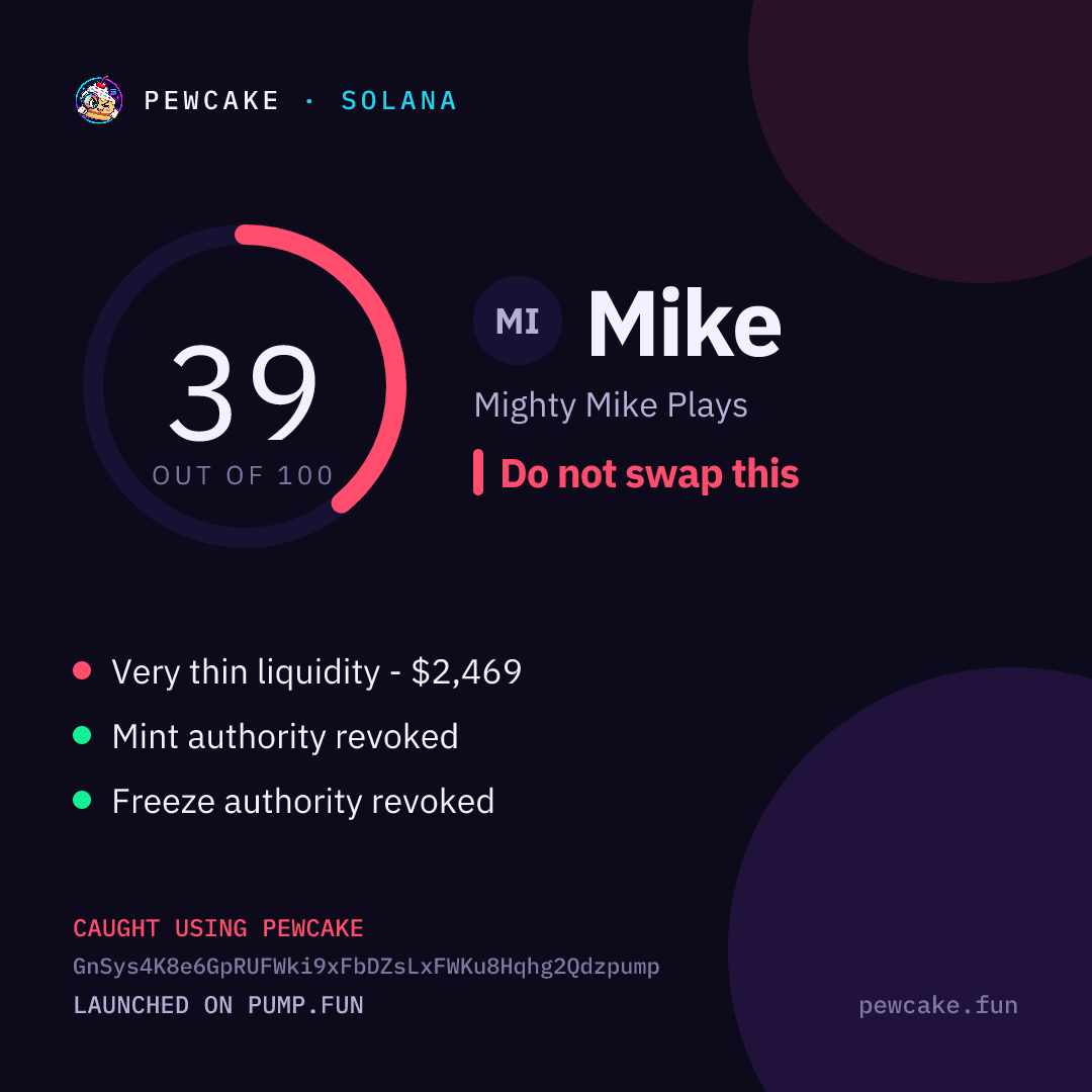 Pewcake risk card for Mike