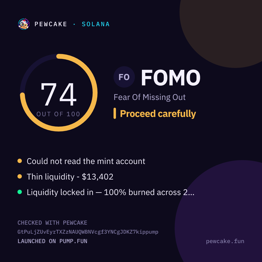 Pewcake risk card for FOMO