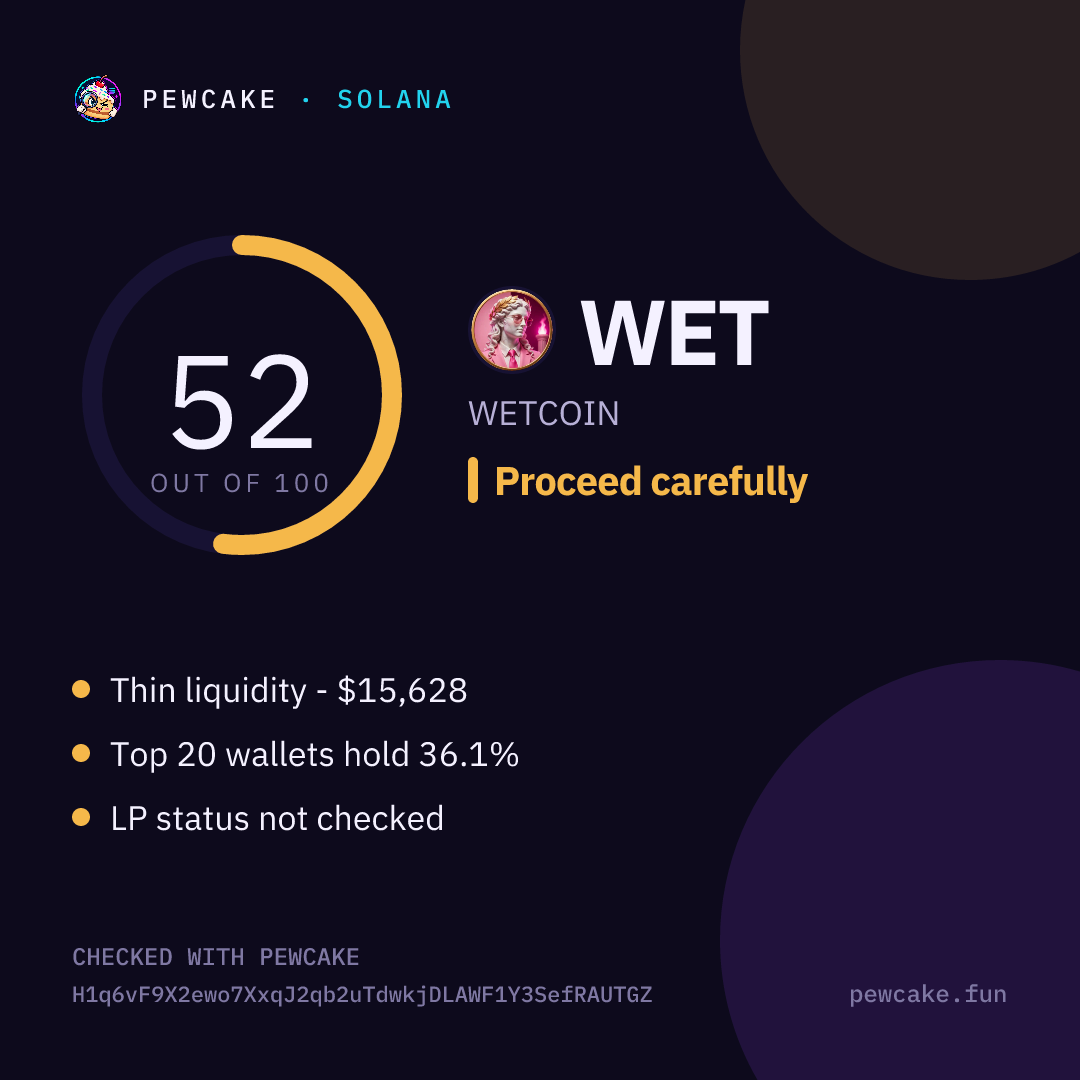 Pewcake risk card for WET