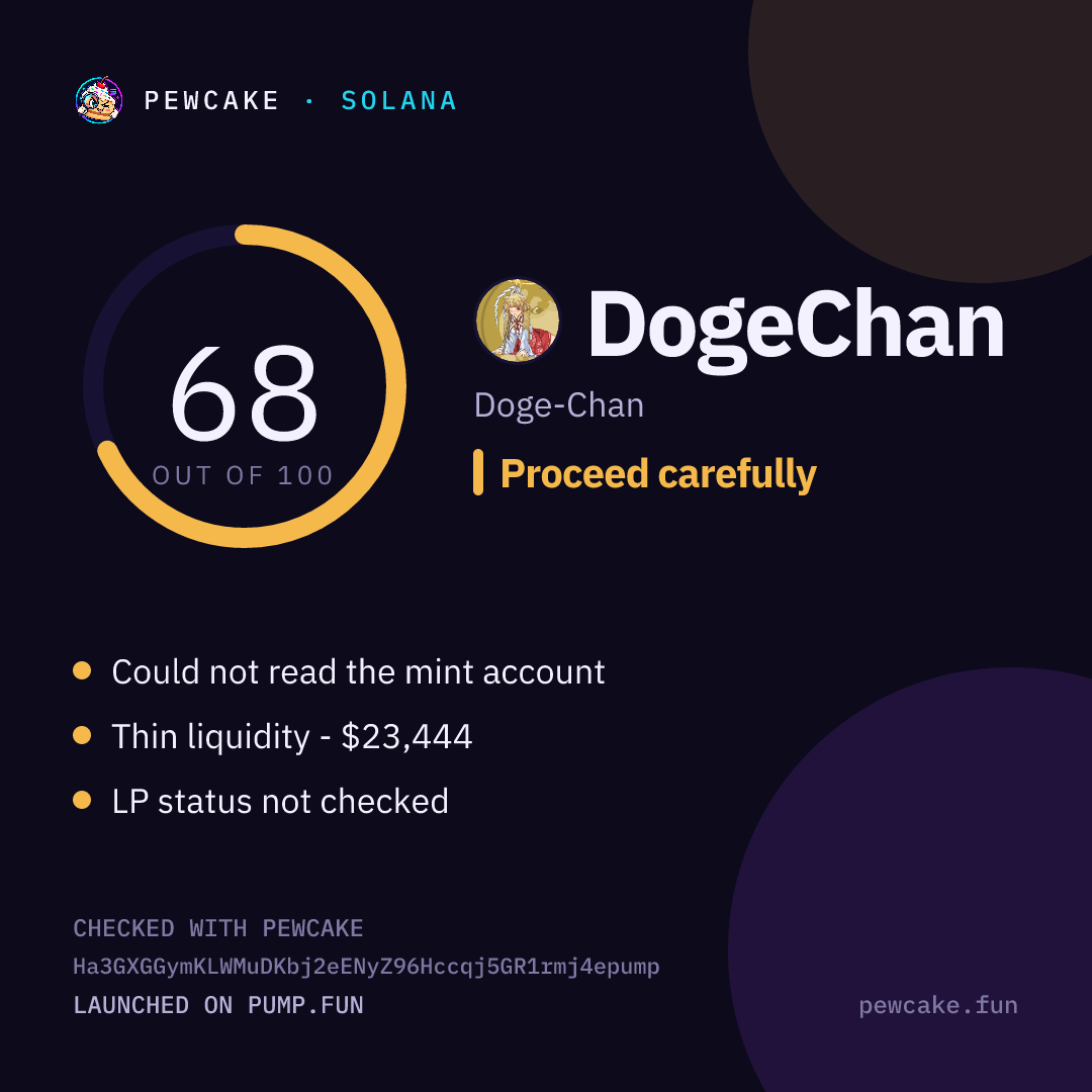 Pewcake risk card for DogeChan