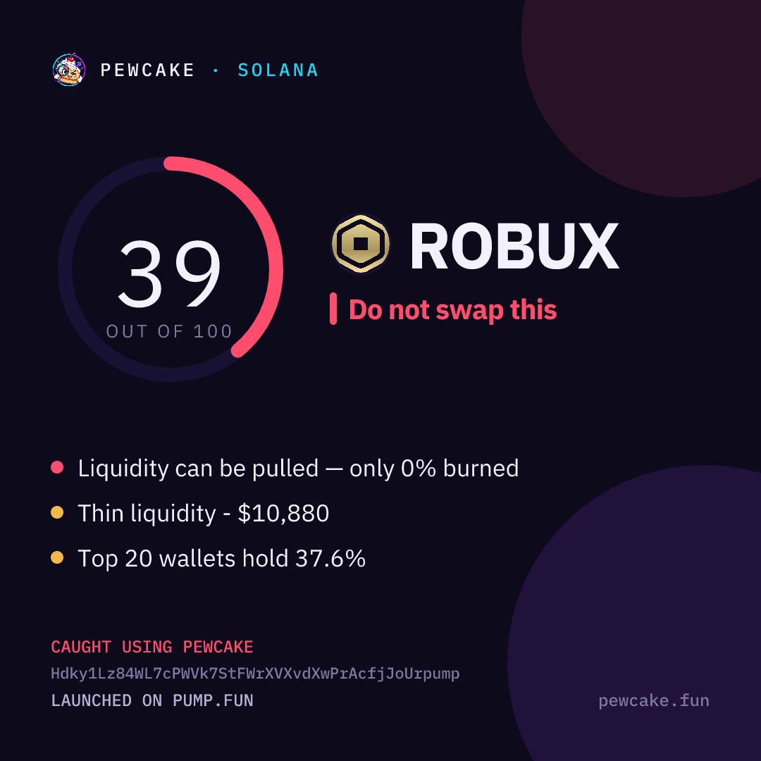 Pewcake risk card for ROBUX