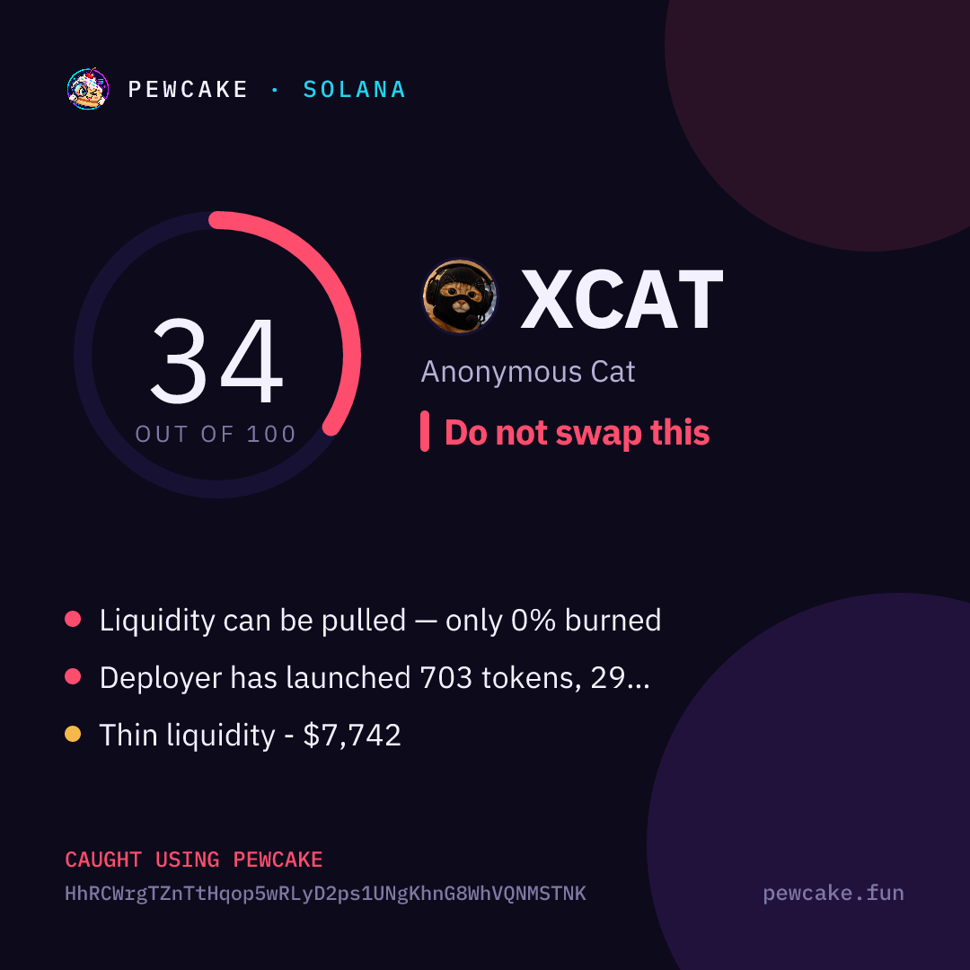 Pewcake risk card for XCAT