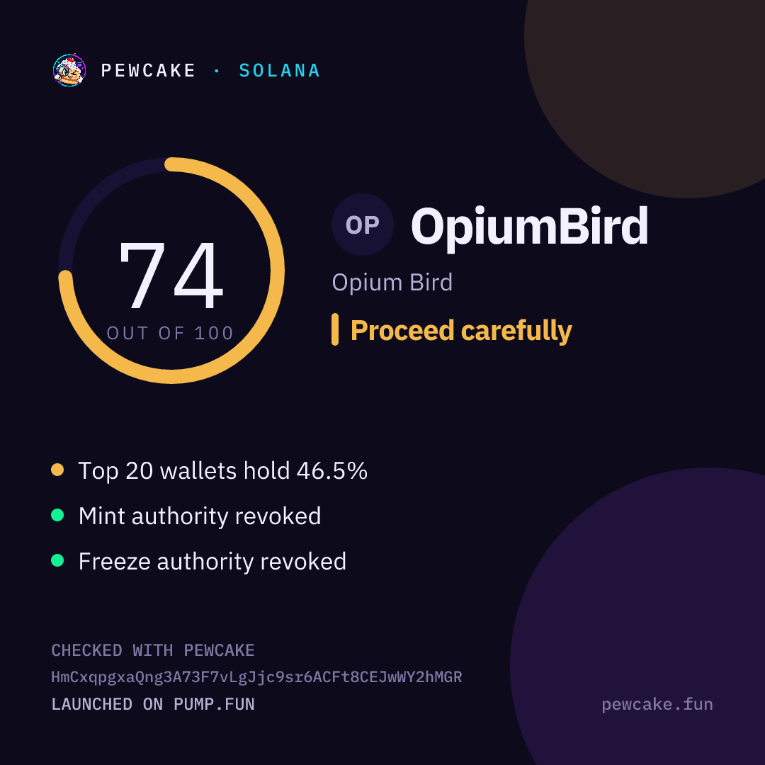 Pewcake risk card for OpiumBird