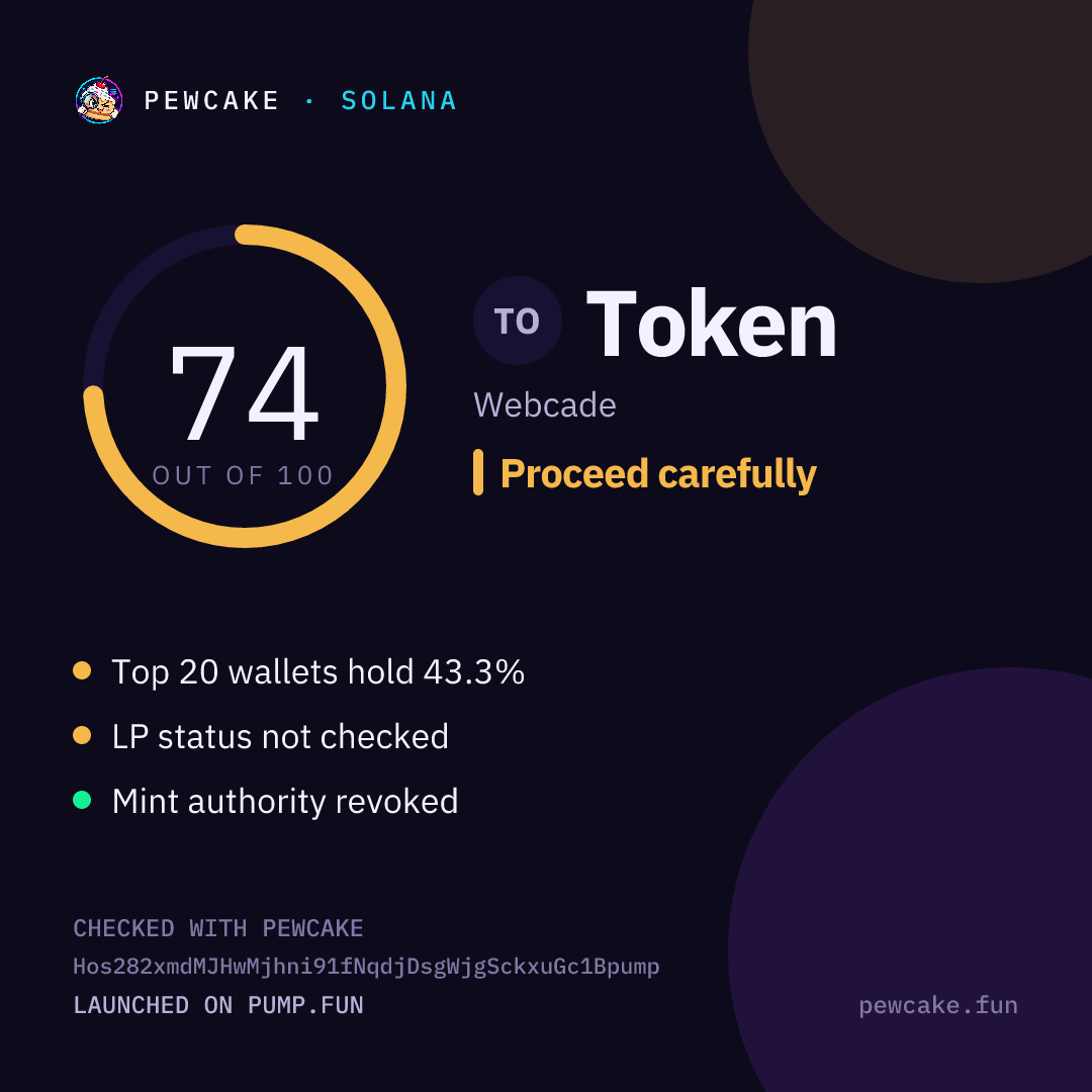 Pewcake risk card for Token