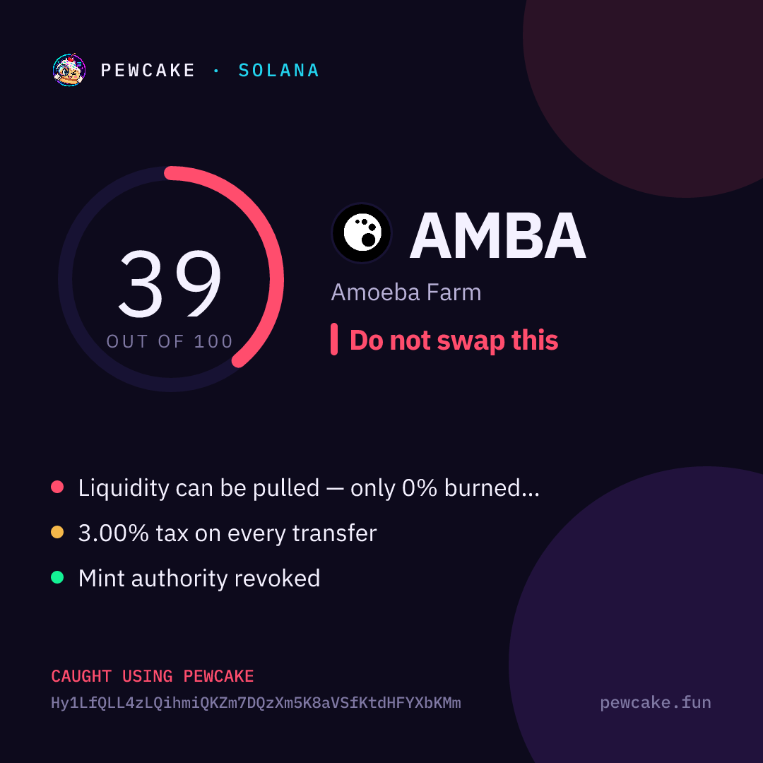 Pewcake risk card for AMBA