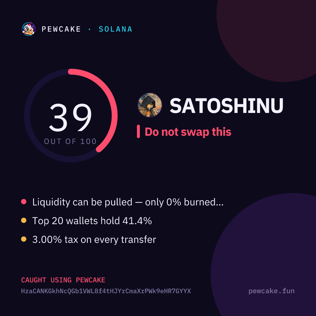 Pewcake risk card for SATOSHINU