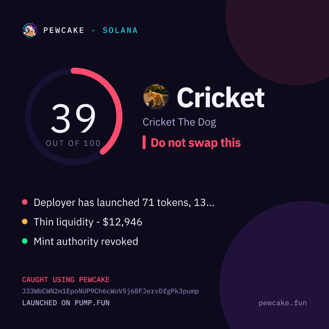 Pewcake risk card for Cricket