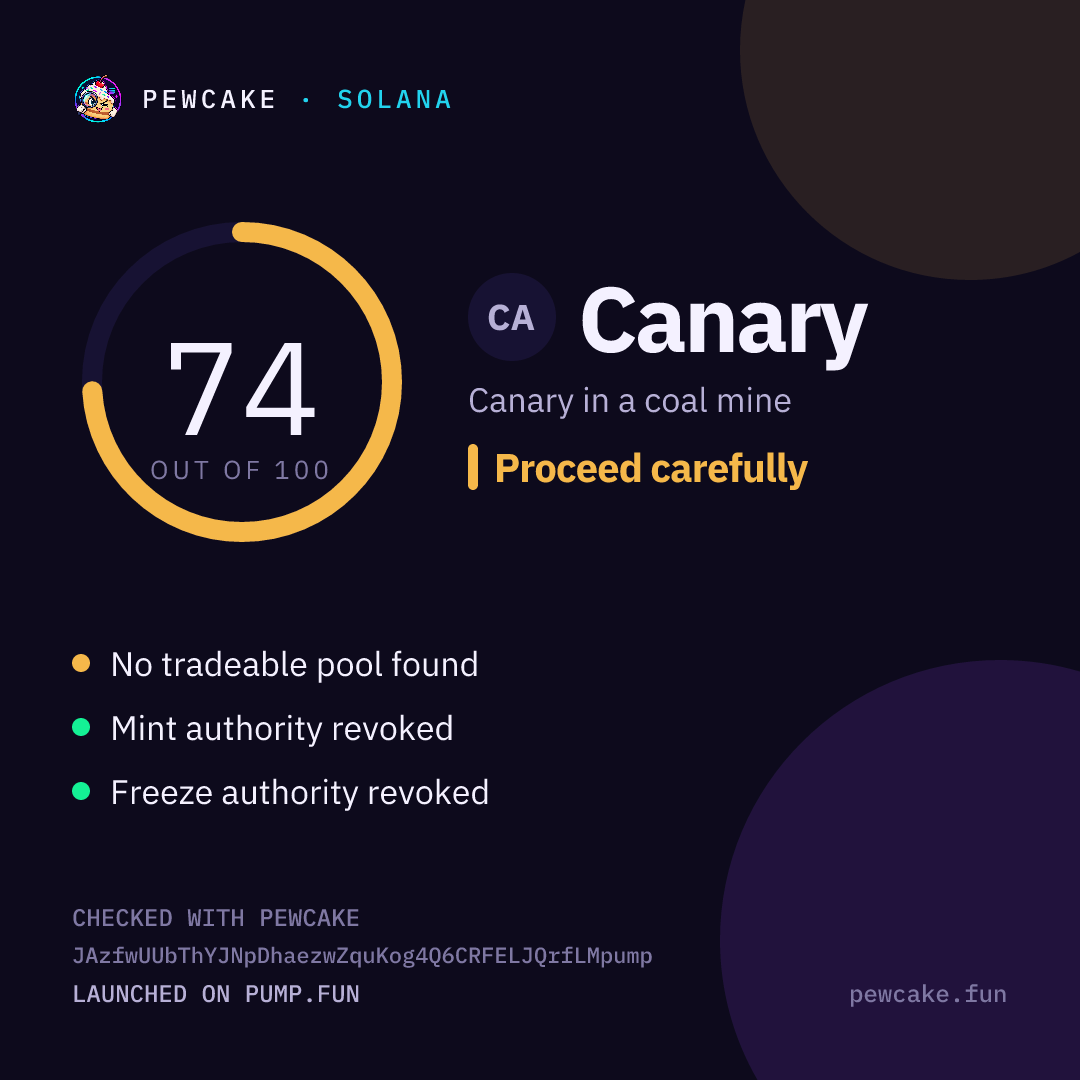 Pewcake risk card for Canary