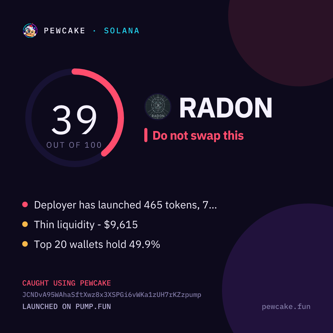 Pewcake risk card for RADON