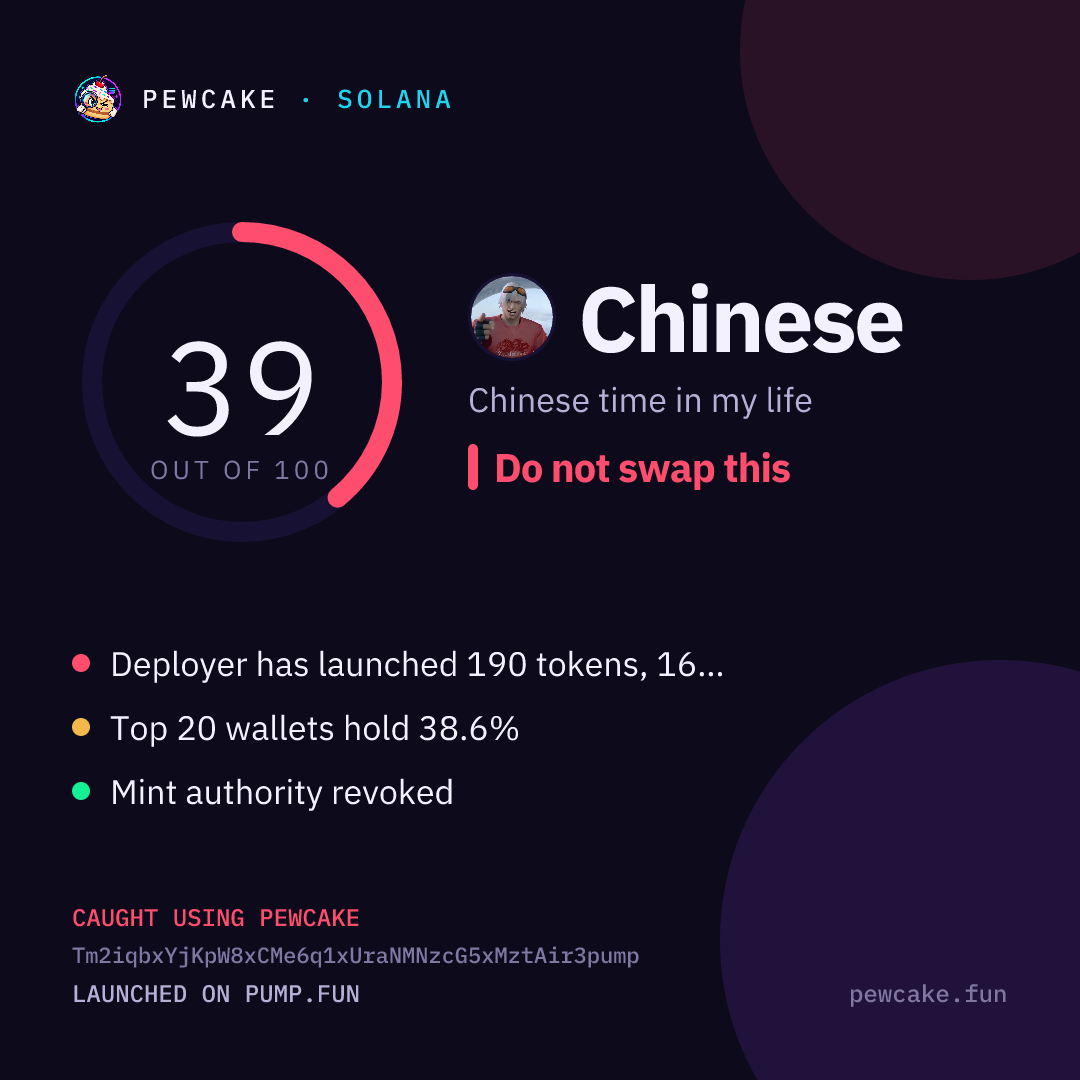 Pewcake risk card for Chinese