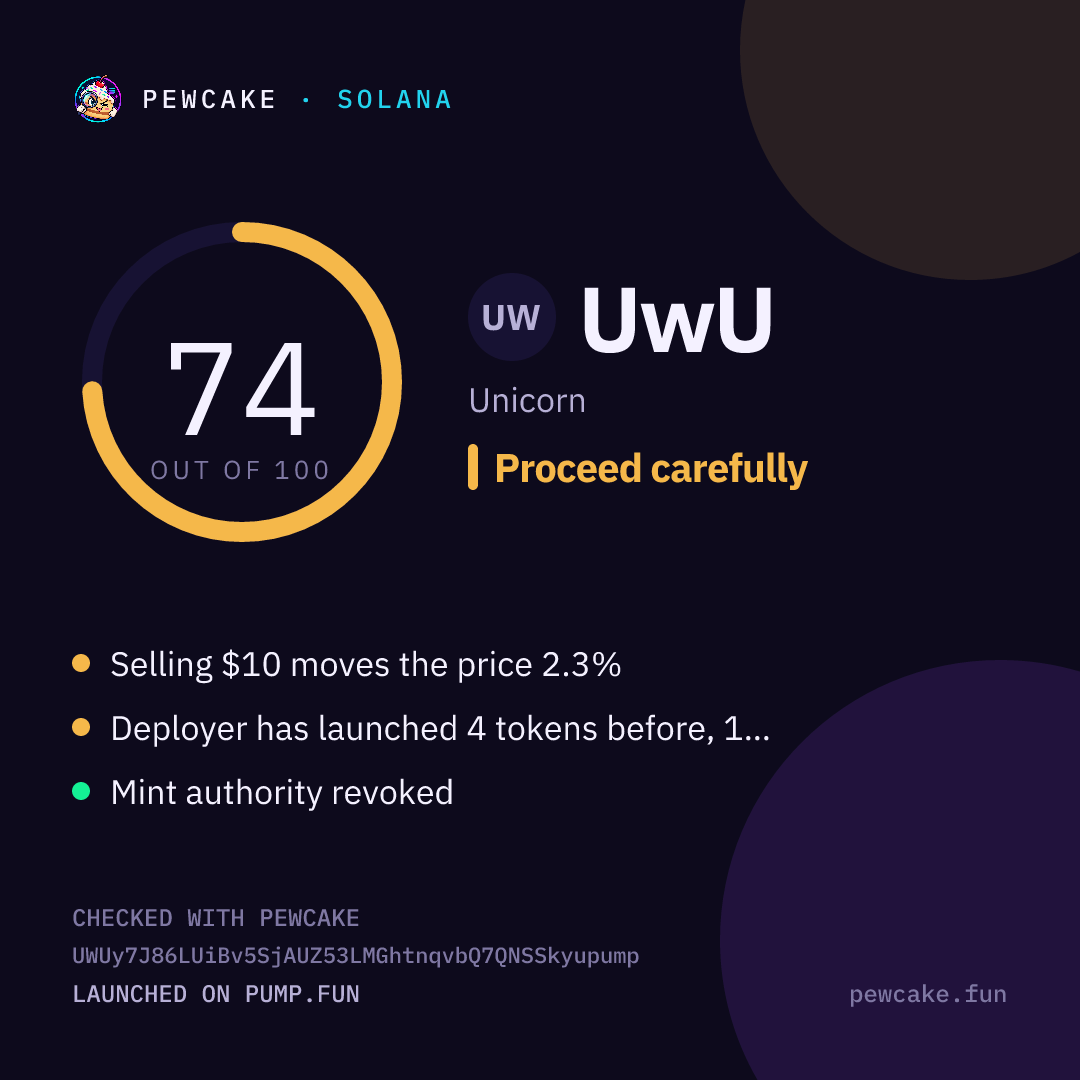Pewcake risk card for UwU