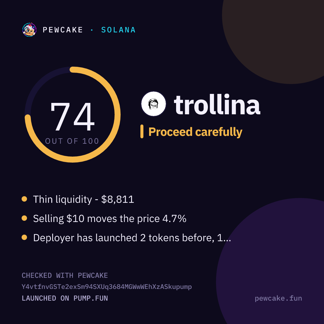 Pewcake risk card for trollina