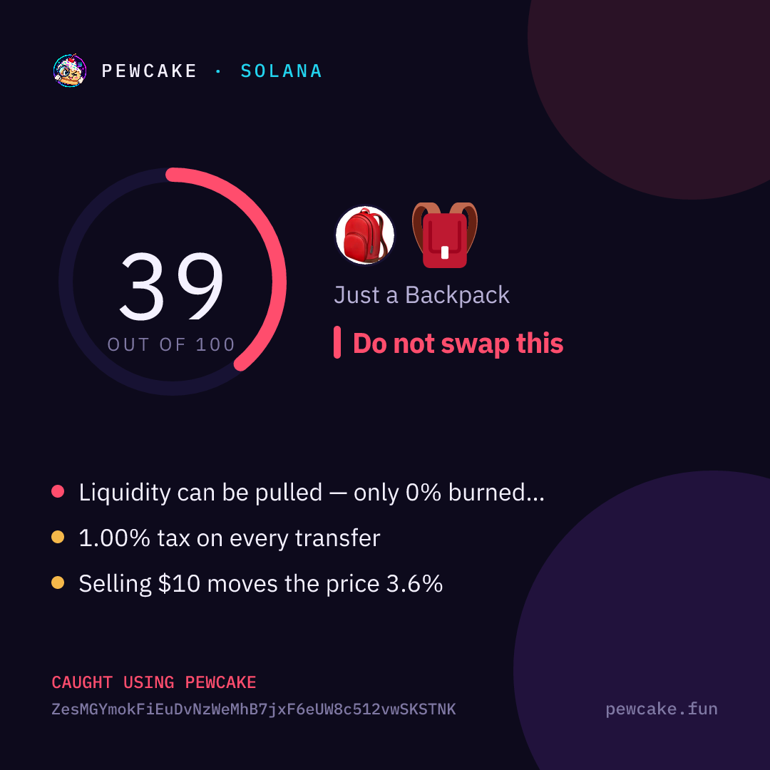 Pewcake risk card for 🎒