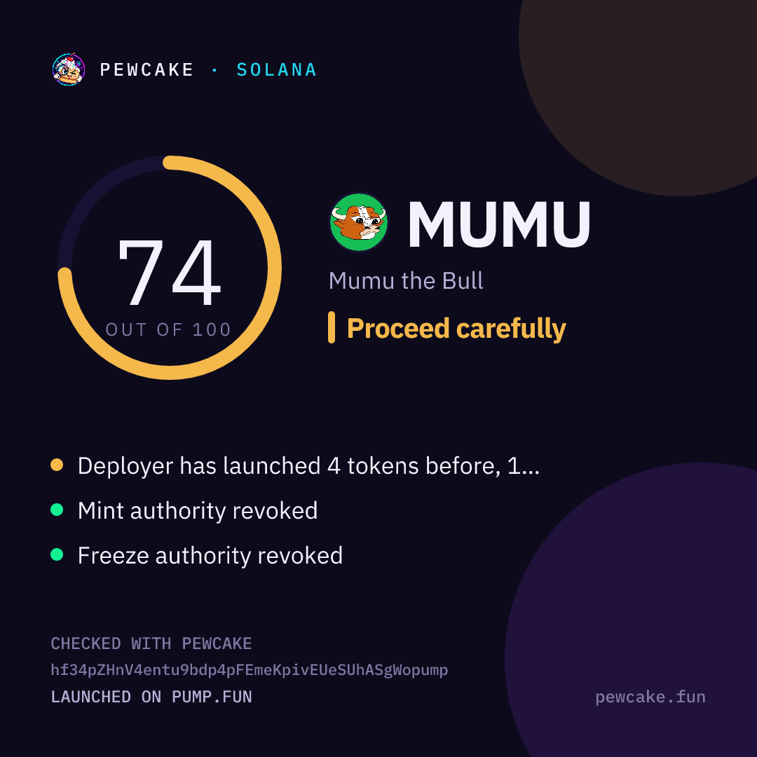 Pewcake risk card for MUMU