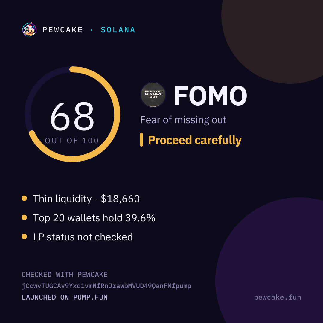 Pewcake risk card for FOMO