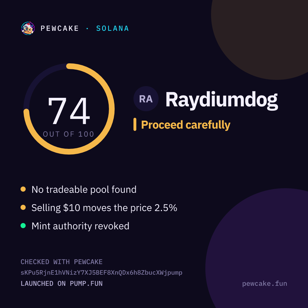 Pewcake risk card for Raydiumdog
