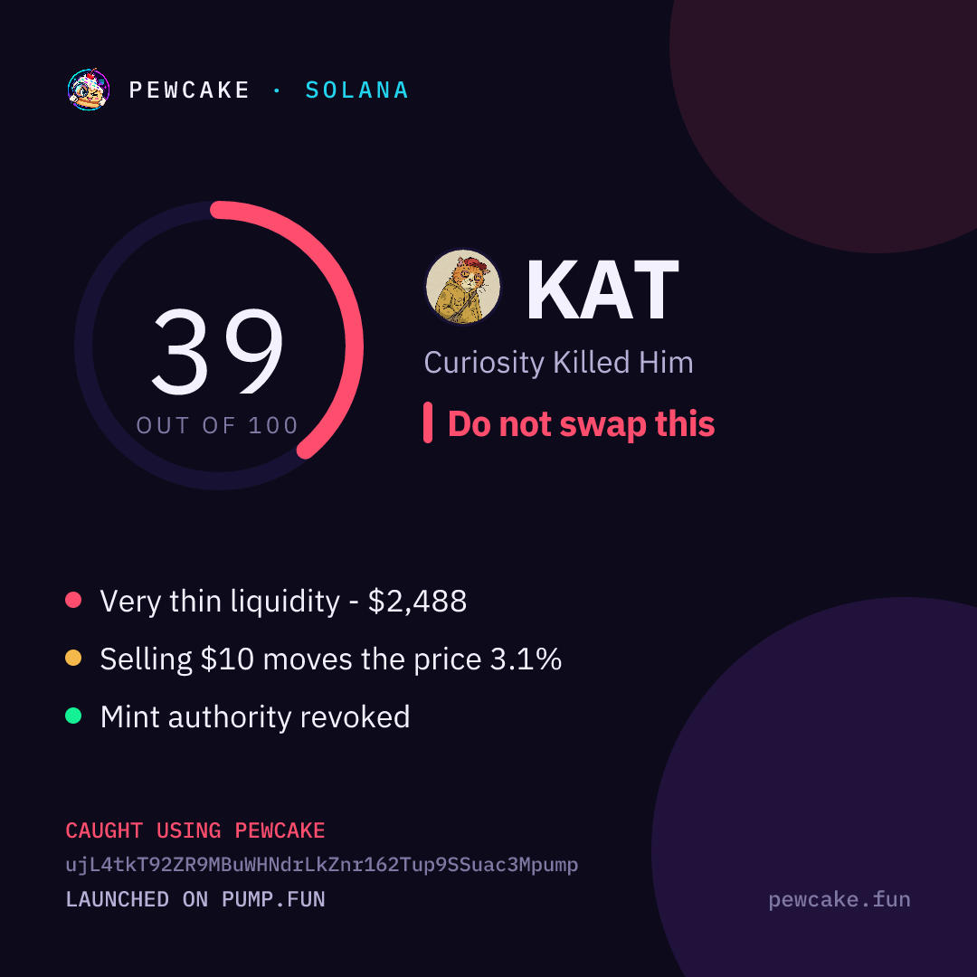 Pewcake risk card for KAT